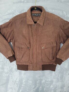 Wear Me Out Vintage Men's Brown Leather Heavy Bomber Jacket Size 38 Full Zip